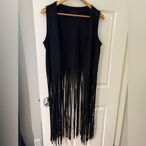 Steve Madden faux suede black long fringe vest one size fits most